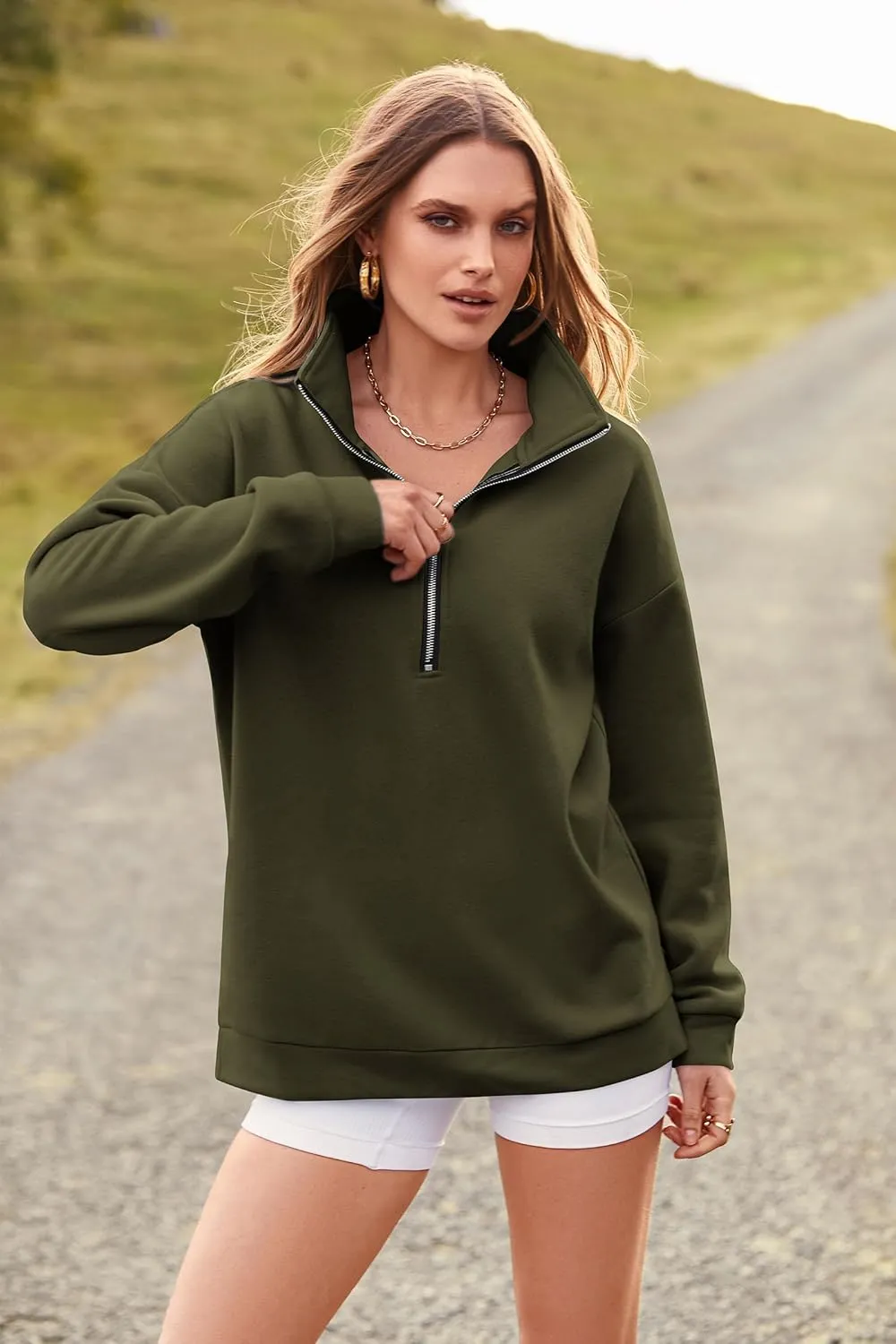 PRETTYGARDEN Women's Causal 1/4 Zip Pullover Long Sleeve Collar Sweatshirts Solid Activewear Running Jacket