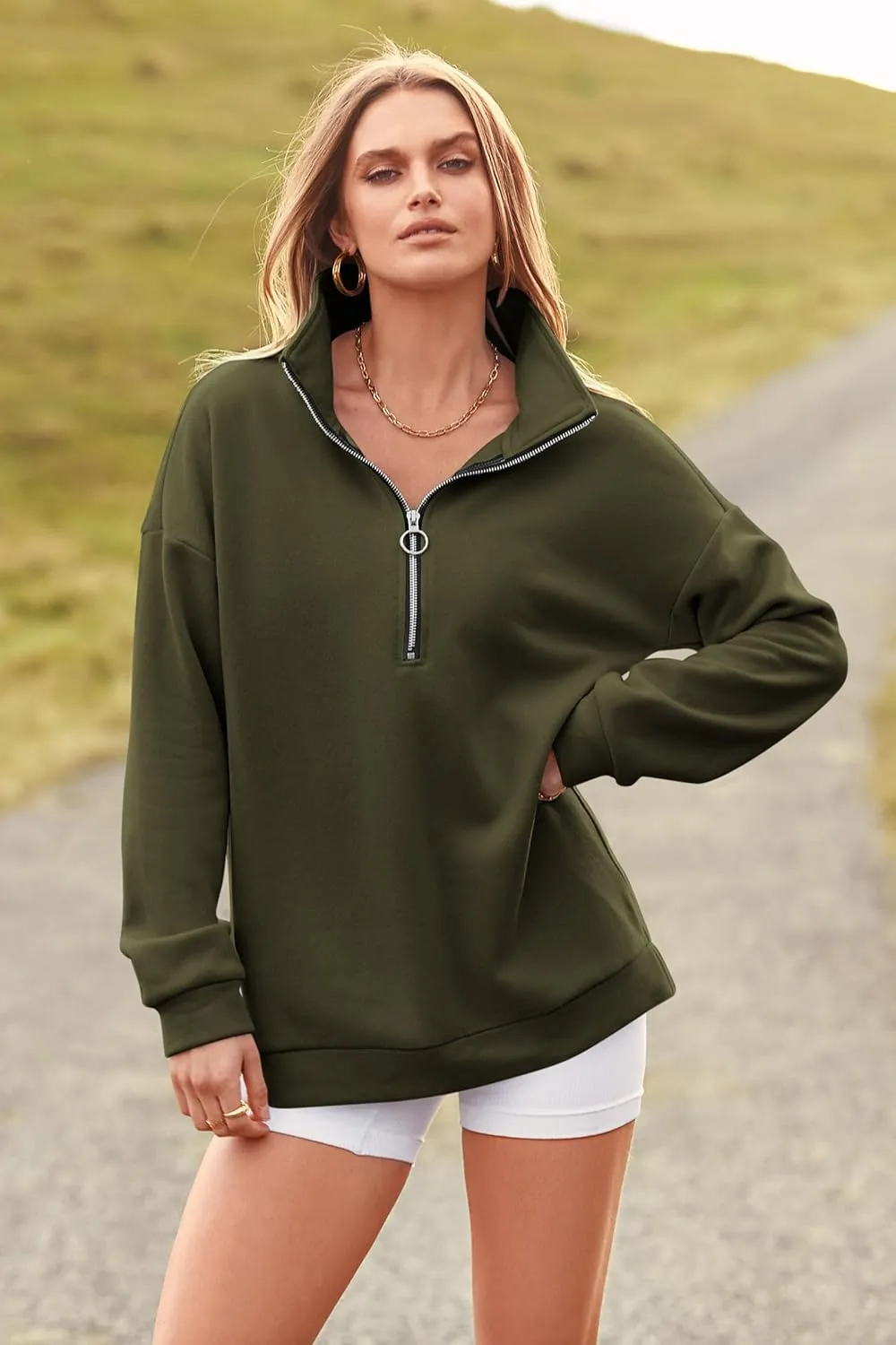 PRETTYGARDEN Women's Causal 1/4 Zip Pullover Long Sleeve Collar Sweatshirts Solid Activewear Running Jacket