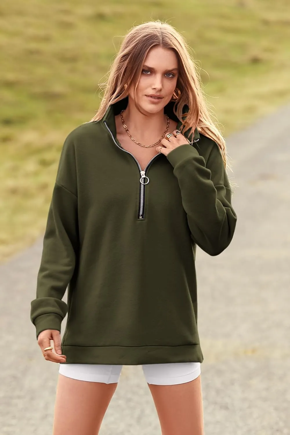 PRETTYGARDEN Women's Causal 1/4 Zip Pullover Long Sleeve Collar Sweatshirts Solid Activewear Running Jacket