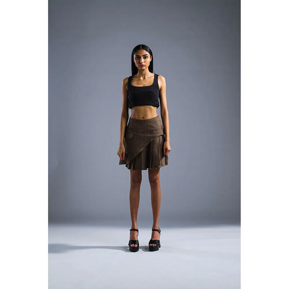 PRIMAL GRAY Brown Organic Linen Pleated Skirt