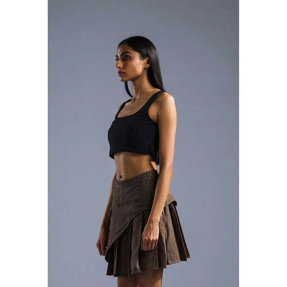 PRIMAL GRAY Brown Organic Linen Pleated Skirt
