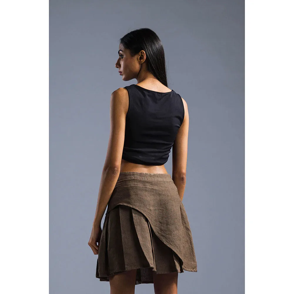 PRIMAL GRAY Brown Organic Linen Pleated Skirt