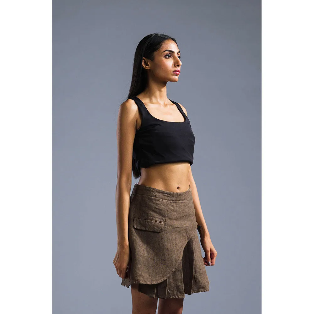 PRIMAL GRAY Brown Organic Linen Pleated Skirt