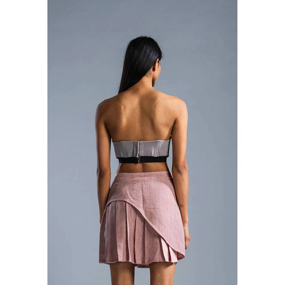 PRIMAL GRAY Dusky Pink Organic Linen Pleated Skirt