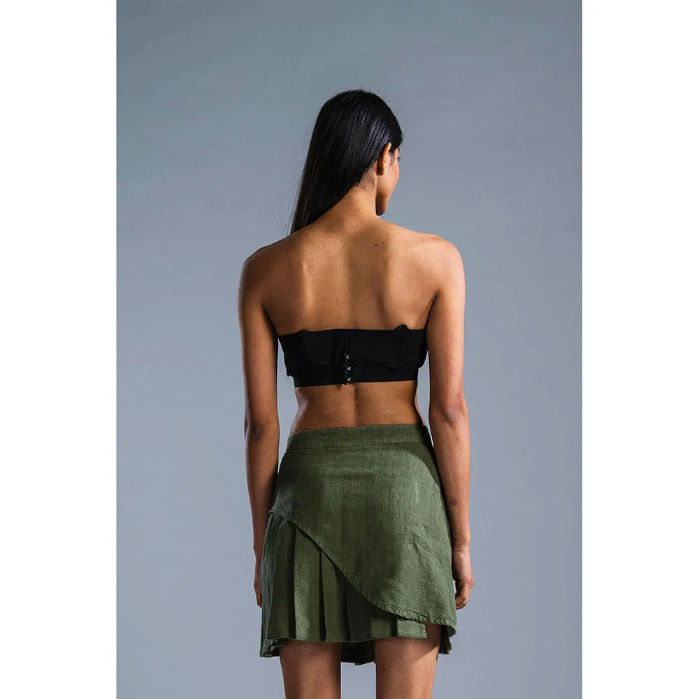 PRIMAL GRAY Green Organic Linen Pleated Skirt