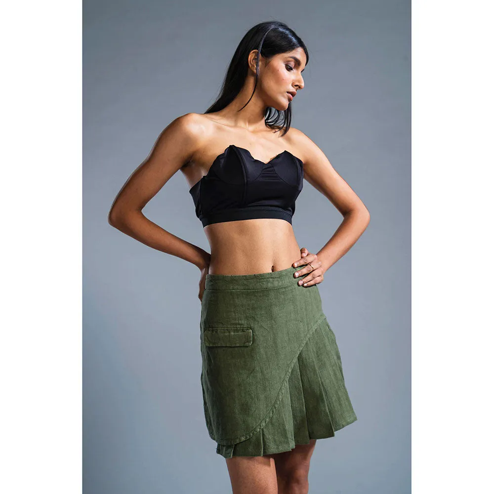 PRIMAL GRAY Green Organic Linen Pleated Skirt