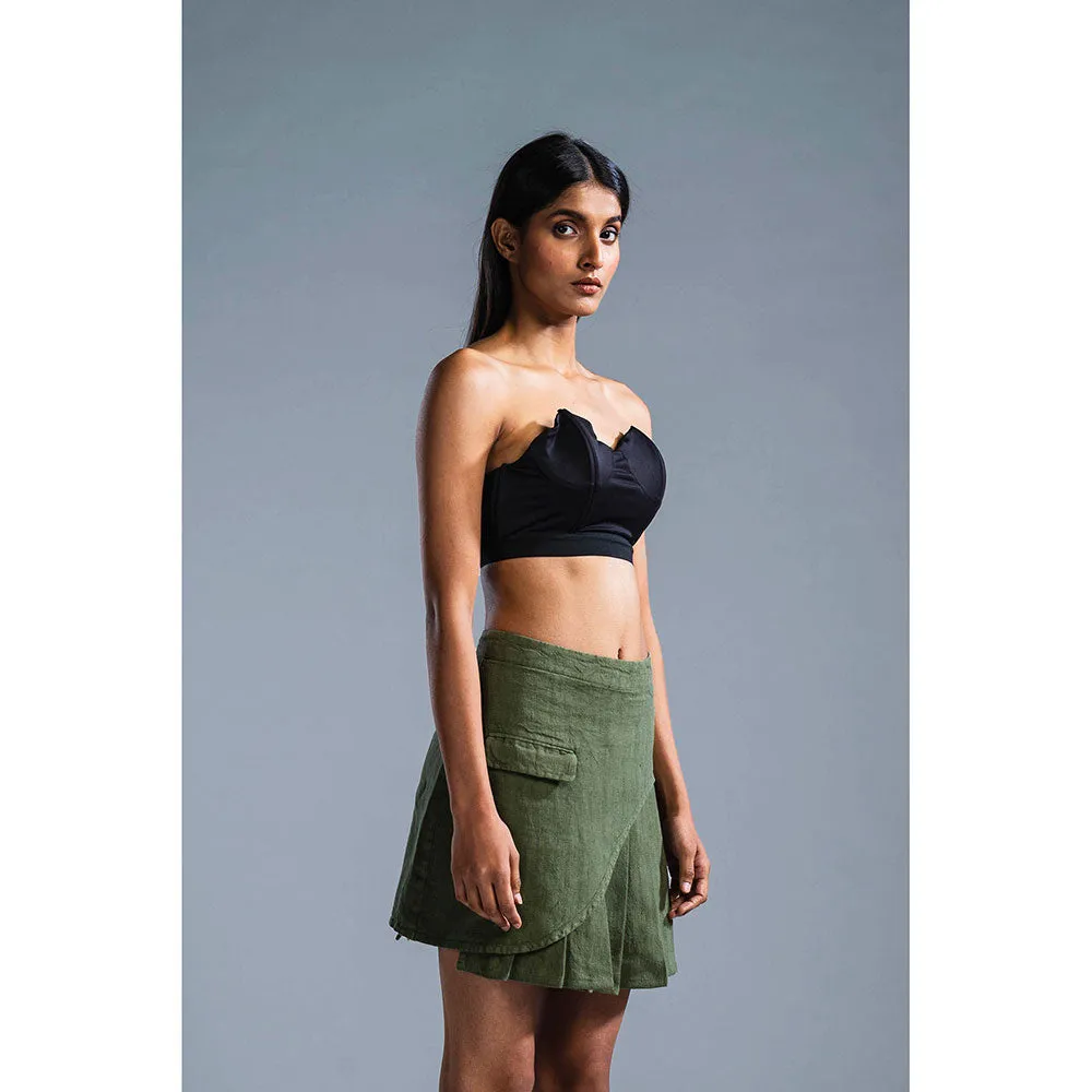 PRIMAL GRAY Green Organic Linen Pleated Skirt
