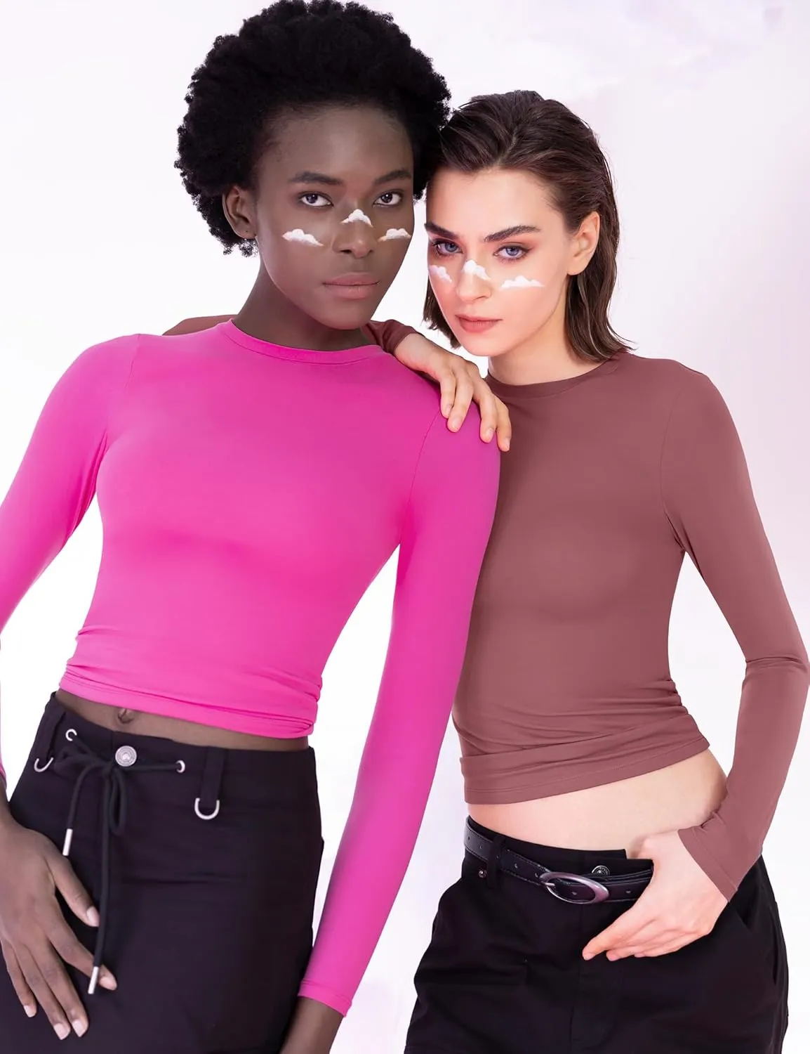 PUMIEY Women's Long Sleeve T Shirts Crew Neck Slim Fit Tops Sexy Basic Tee Smoke Cloud Pro Collection