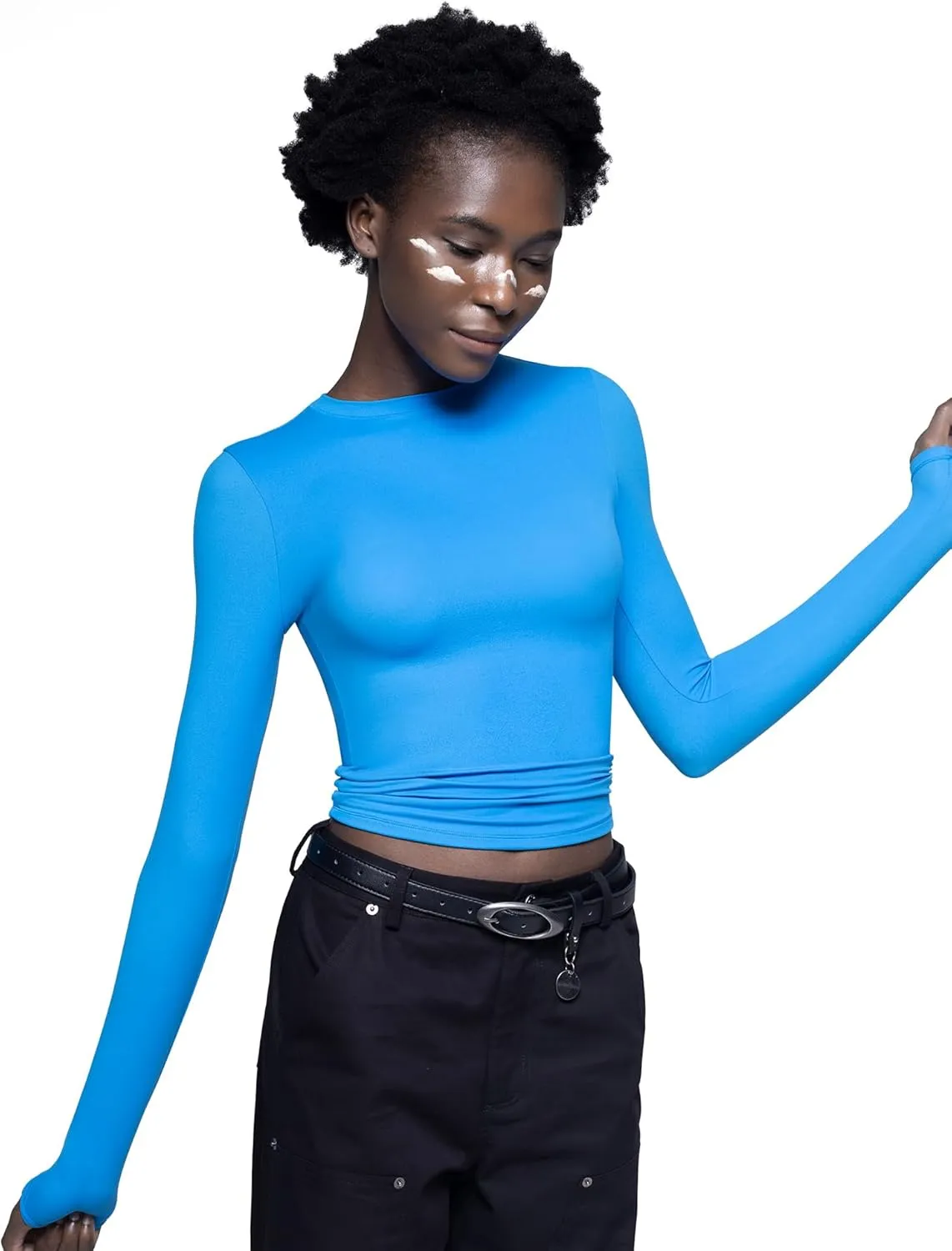 PUMIEY Women's Long Sleeve T Shirts Crew Neck Slim Fit Tops Sexy Basic Tee Smoke Cloud Pro Collection