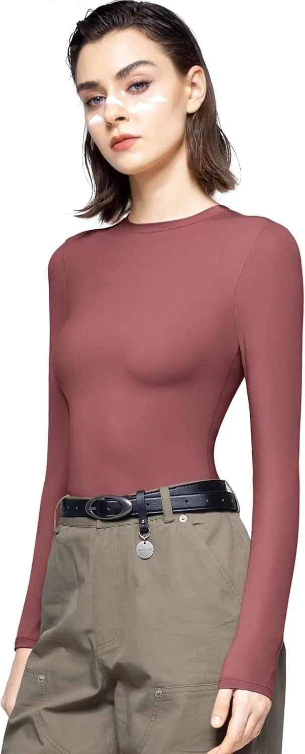 PUMIEY Women's Long Sleeve T Shirts Crew Neck Slim Fit Tops Sexy Basic Tee Smoke Cloud Pro Collection