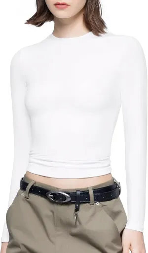 PUMIEY Women's Long Sleeve T Shirts Crew Neck Slim Fit Tops Sexy Basic Tee Smoke Cloud Pro Collection