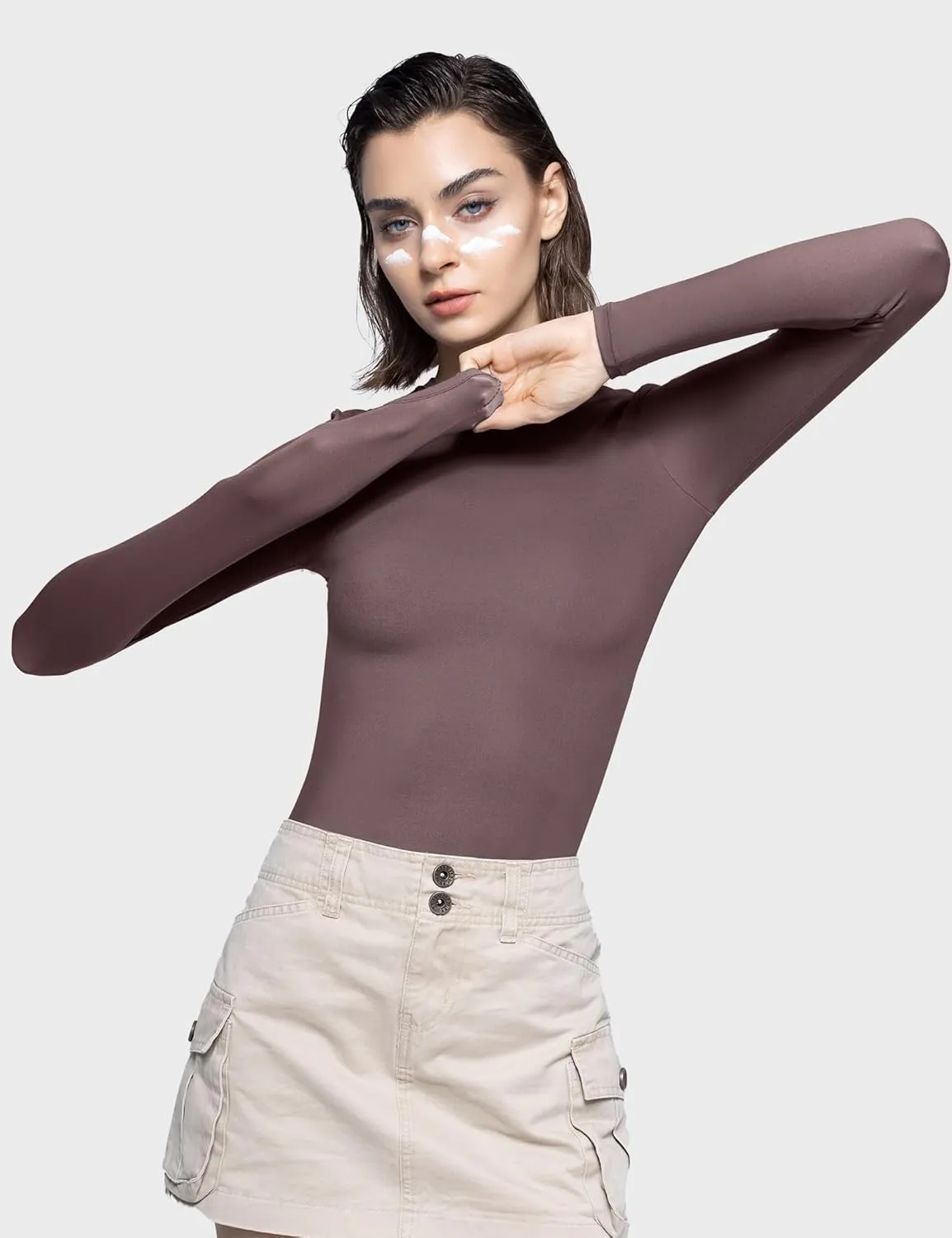 PUMIEY Women's Long Sleeve T Shirts Crew Neck Slim Fit Tops Sexy Basic Tee Smoke Cloud Pro Collection