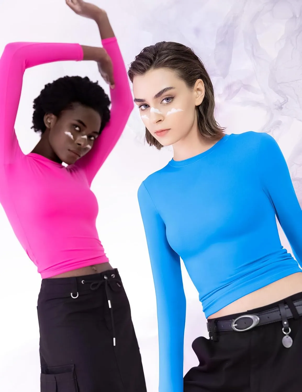 PUMIEY Women's Long Sleeve T Shirts Crew Neck Slim Fit Tops Sexy Basic Tee Smoke Cloud Pro Collection