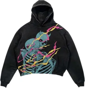 Retro Y2K Hoodie Gothic Casual Alphabet Blast Print Pattern Skull Fashion Hoodie Women Harajuku Clothing