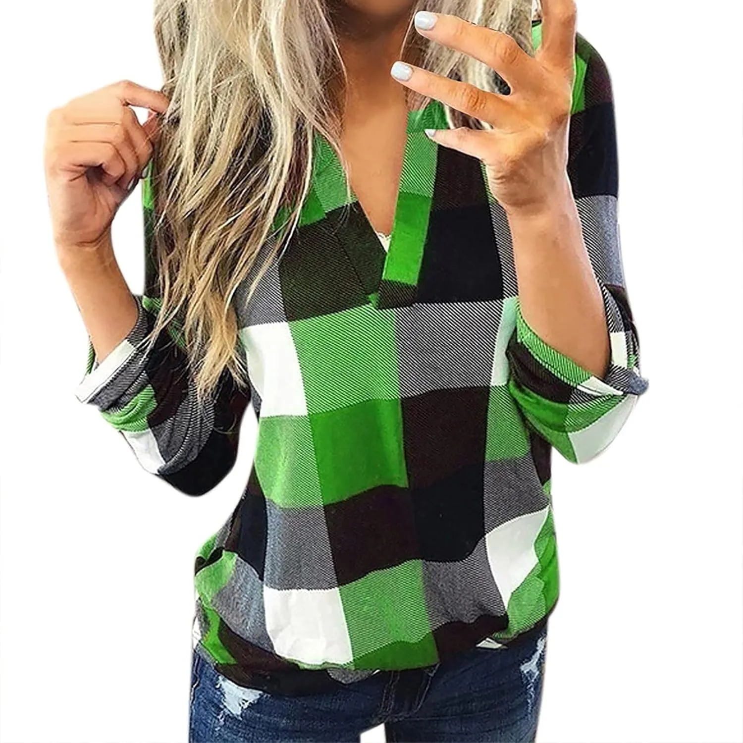 RMXEi Wearable Blanket Hoodie,Women Casual Cotton Long Sleeve Plaid Shirt Women's Slim Jacket Shirt Top