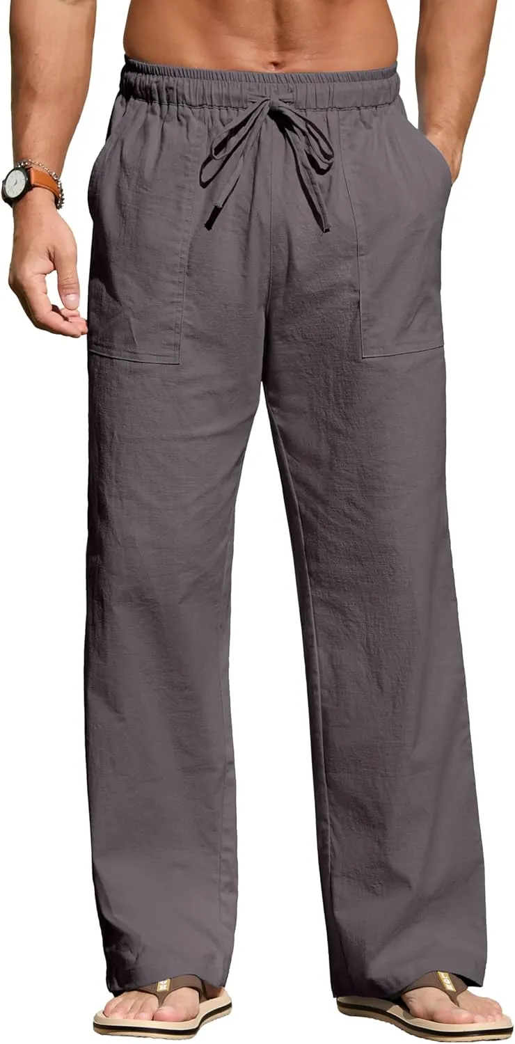 Sailwind Men's Casual Linen Pants Beach Summer Elastic Waist Drawstring Pants Lightweight Linen Trousers