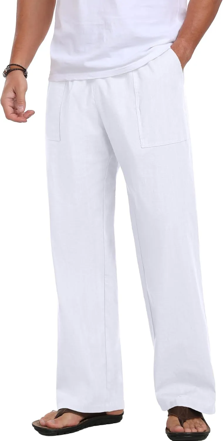 Sailwind Men's Casual Linen Pants Beach Summer Elastic Waist Drawstring Pants Lightweight Linen Trousers