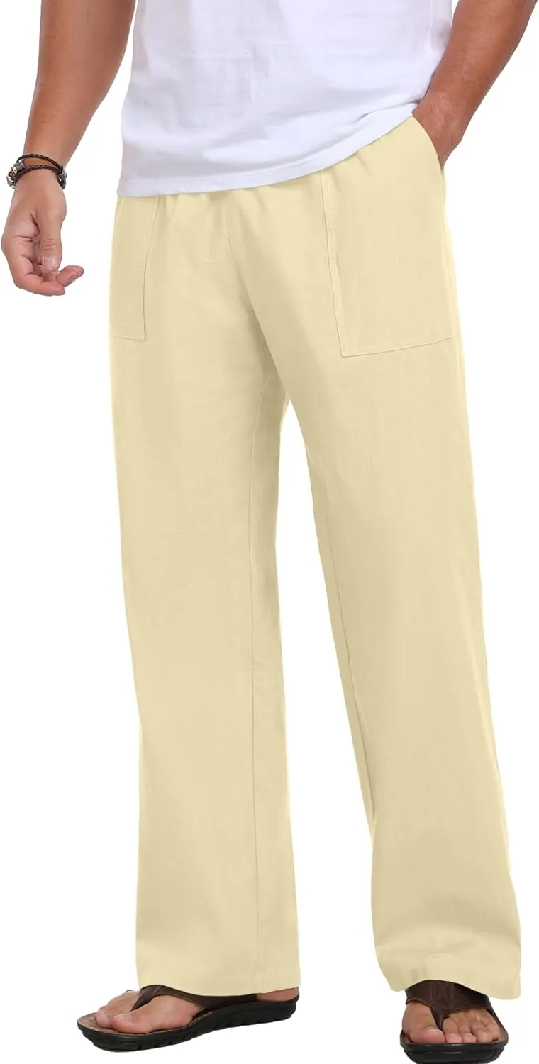 Sailwind Men's Casual Linen Pants Beach Summer Elastic Waist Drawstring Pants Lightweight Linen Trousers