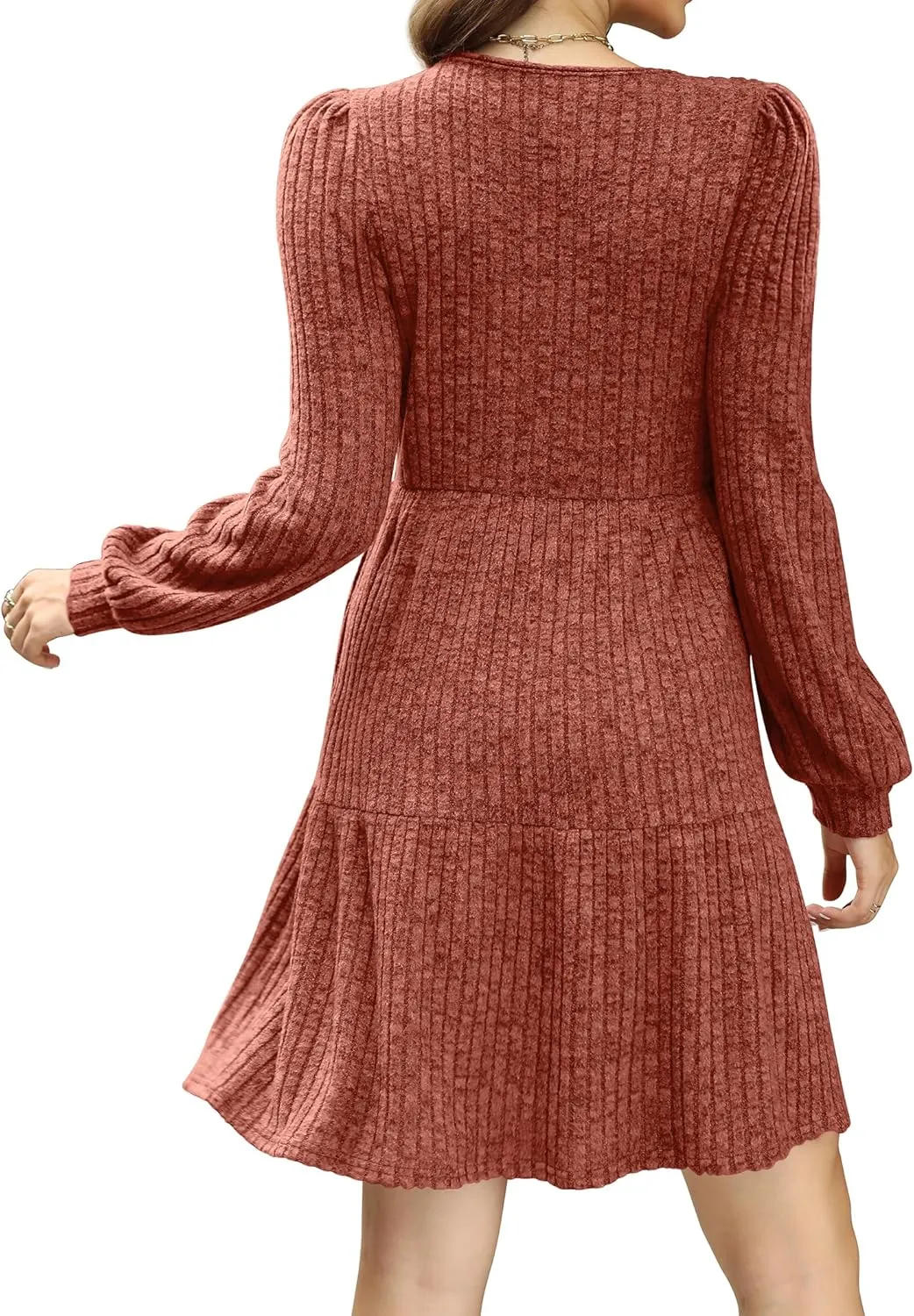 SAMPEEL Womens Square Neck Long Sleeve Fall Dresses Casual Babydoll Sweater Dress
