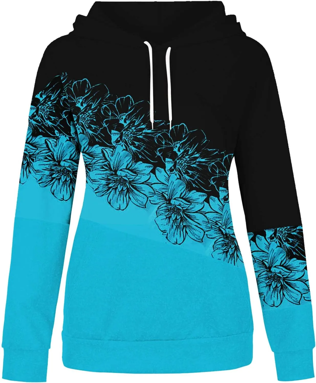 SHAOBGE Sweatshirts Baggy Women's Patchwork Floral Printed Sweatshirts Hoodie Casual Long Sleeve Women Hooded Sweatshirt