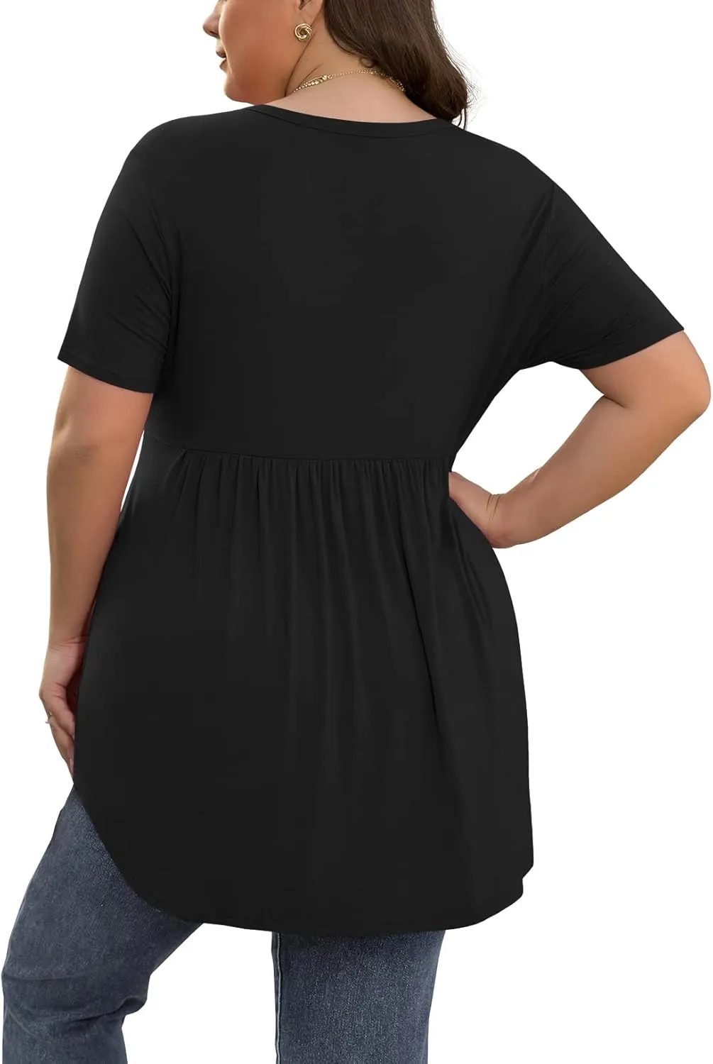 SHIJIALI Women's Plus Size Henley Shirts V Neck Button Tunic Tops Casual Short Sleeve Swing Flowy Tunic