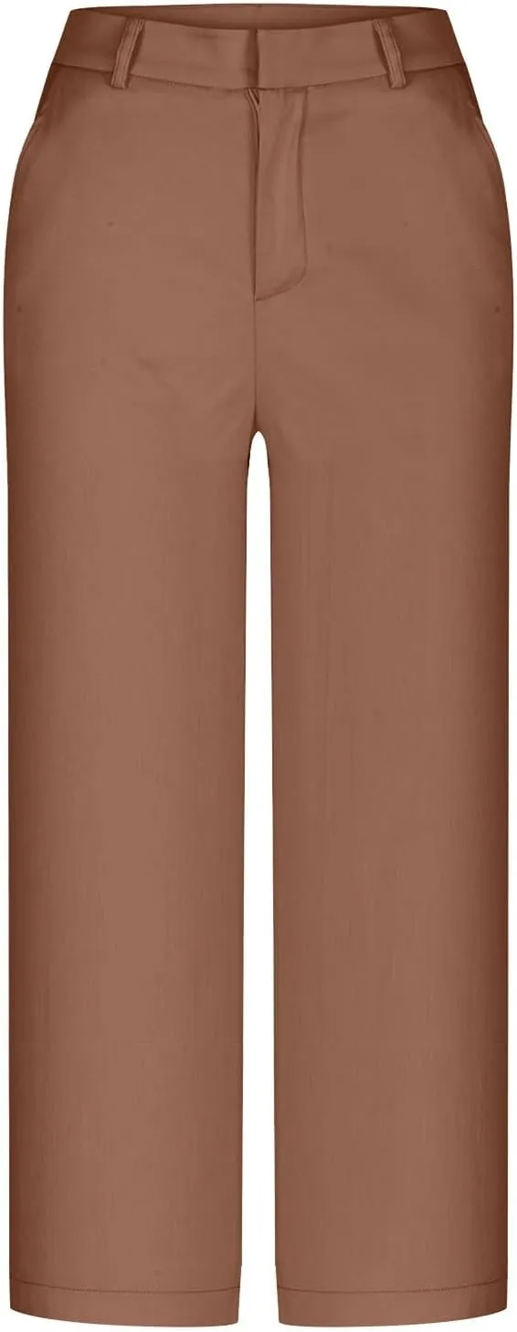 SHOPESSA Womens Capri Pants with Pockets High Waist Wide Leg Cropped Pants Casual Loose Fit Trousers Solid Summer Capris