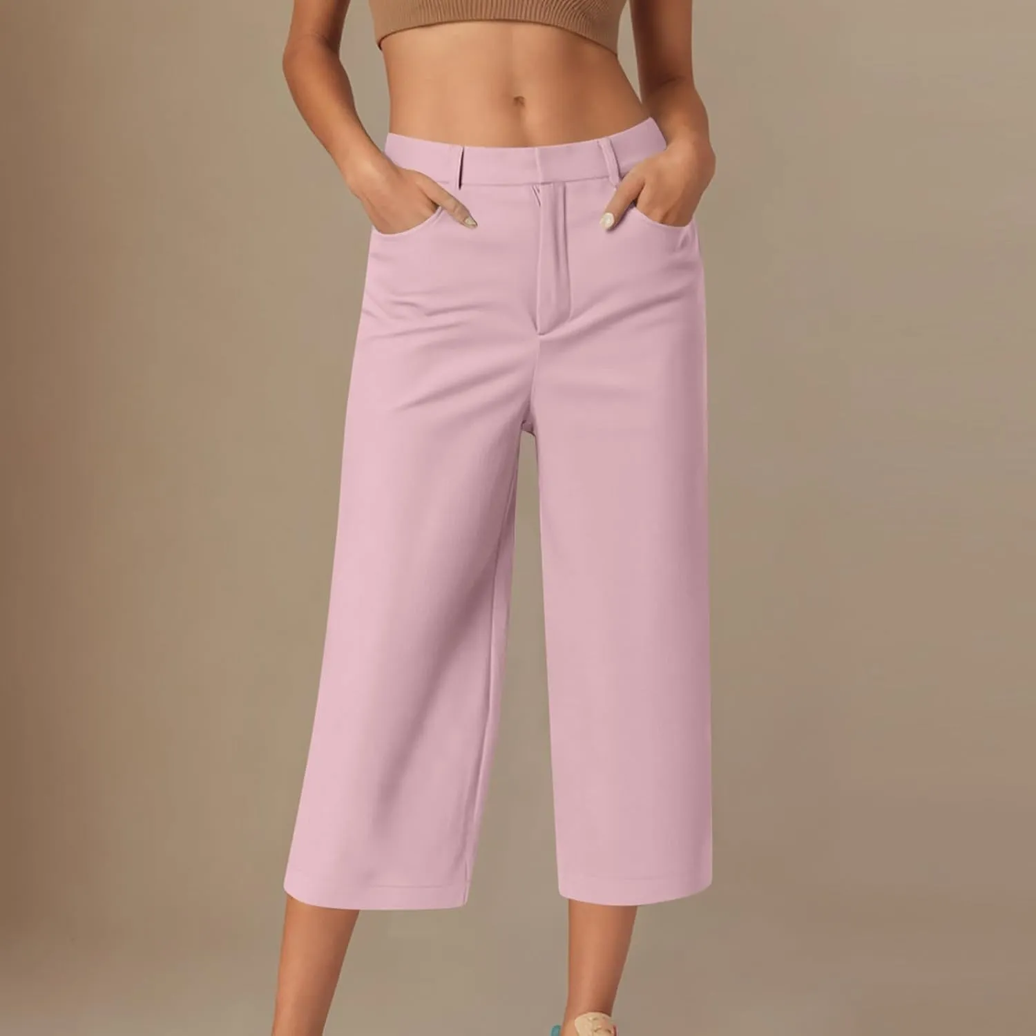 SHOPESSA Womens Capri Pants with Pockets High Waist Wide Leg Cropped Pants Casual Loose Fit Trousers Solid Summer Capris