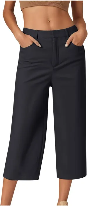 SHOPESSA Womens Capri Pants with Pockets High Waist Wide Leg Cropped Pants Casual Loose Fit Trousers Solid Summer Capris