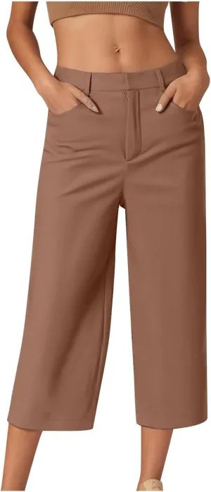 SHOPESSA Womens Capri Pants with Pockets High Waist Wide Leg Cropped Pants Casual Loose Fit Trousers Solid Summer Capris