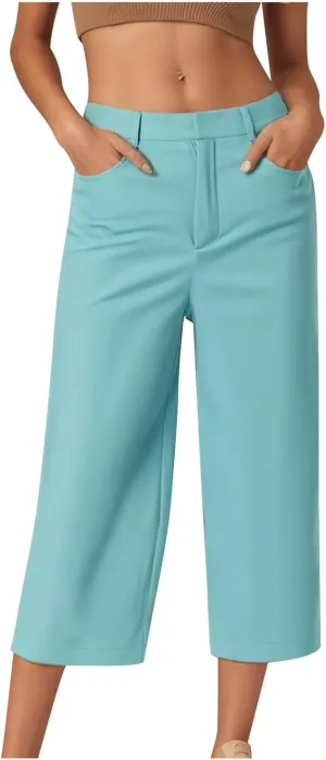 SHOPESSA Womens Capri Pants with Pockets High Waist Wide Leg Cropped Pants Casual Loose Fit Trousers Solid Summer Capris