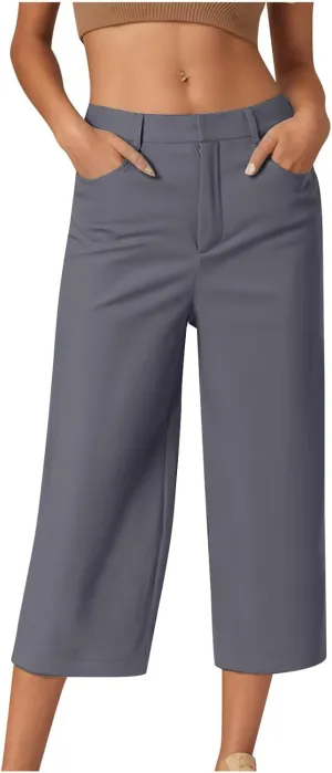 SHOPESSA Womens Capri Pants with Pockets High Waist Wide Leg Cropped Pants Casual Loose Fit Trousers Solid Summer Capris