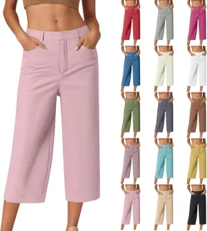 SHOPESSA Womens Capri Pants with Pockets High Waist Wide Leg Cropped Pants Casual Loose Fit Trousers Solid Summer Capris