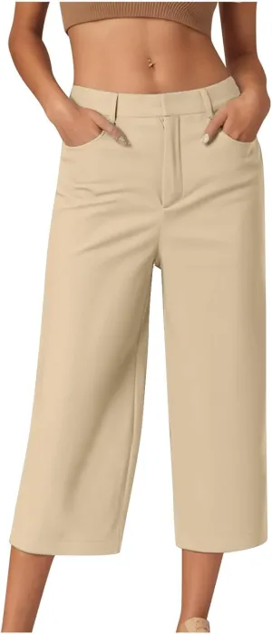 SHOPESSA Womens Capri Pants with Pockets High Waist Wide Leg Cropped Pants Casual Loose Fit Trousers Solid Summer Capris
