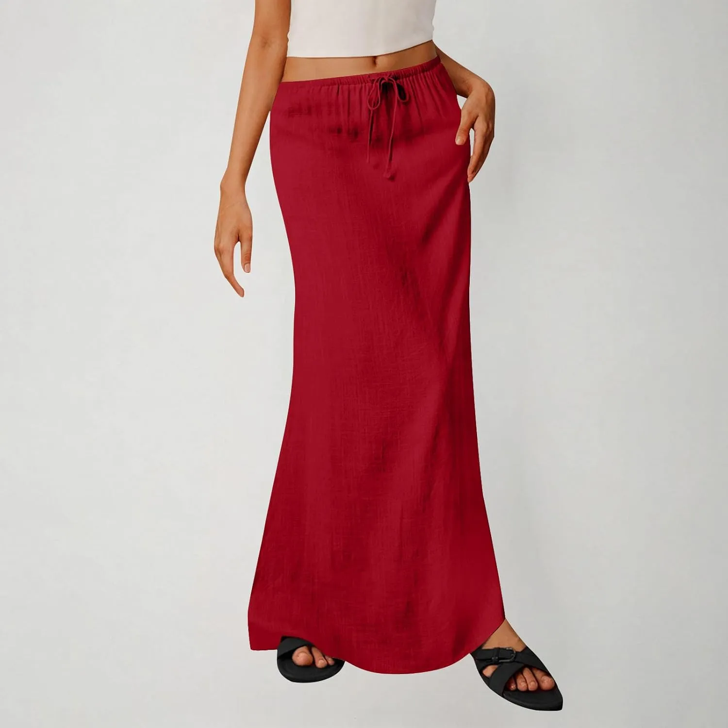 Skirt for Women Maxi Length Skorts Linen Slim Tunics Elastic Waist Basic Drawstring Casual Skort Women 2025 Y2K