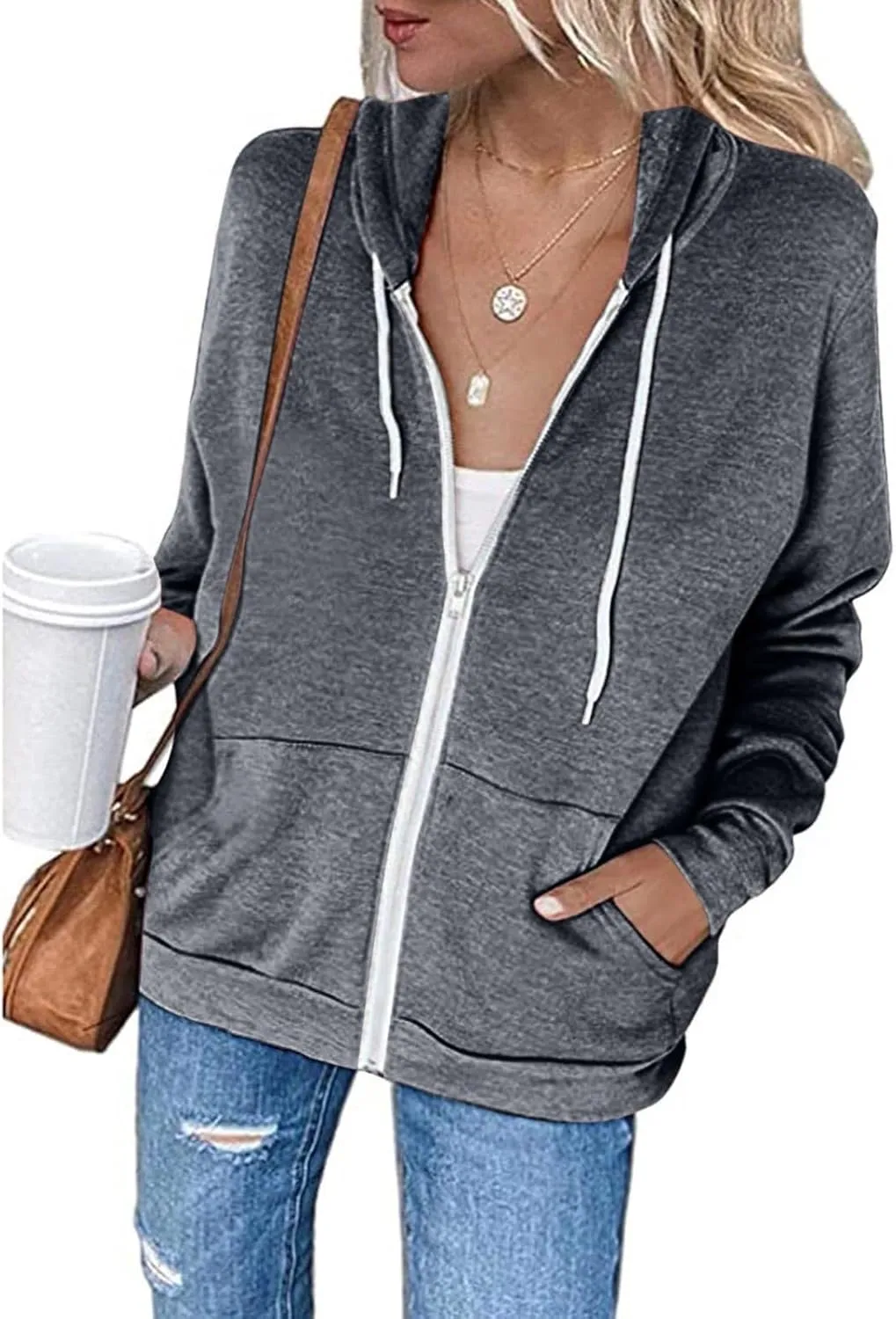 SMIDOW Womens Oversized Zip Up Hoodies Sweatshirt Fall y2k Clothes Teen Girls Casual Lightweight Drawstring Hoodie Jacket
