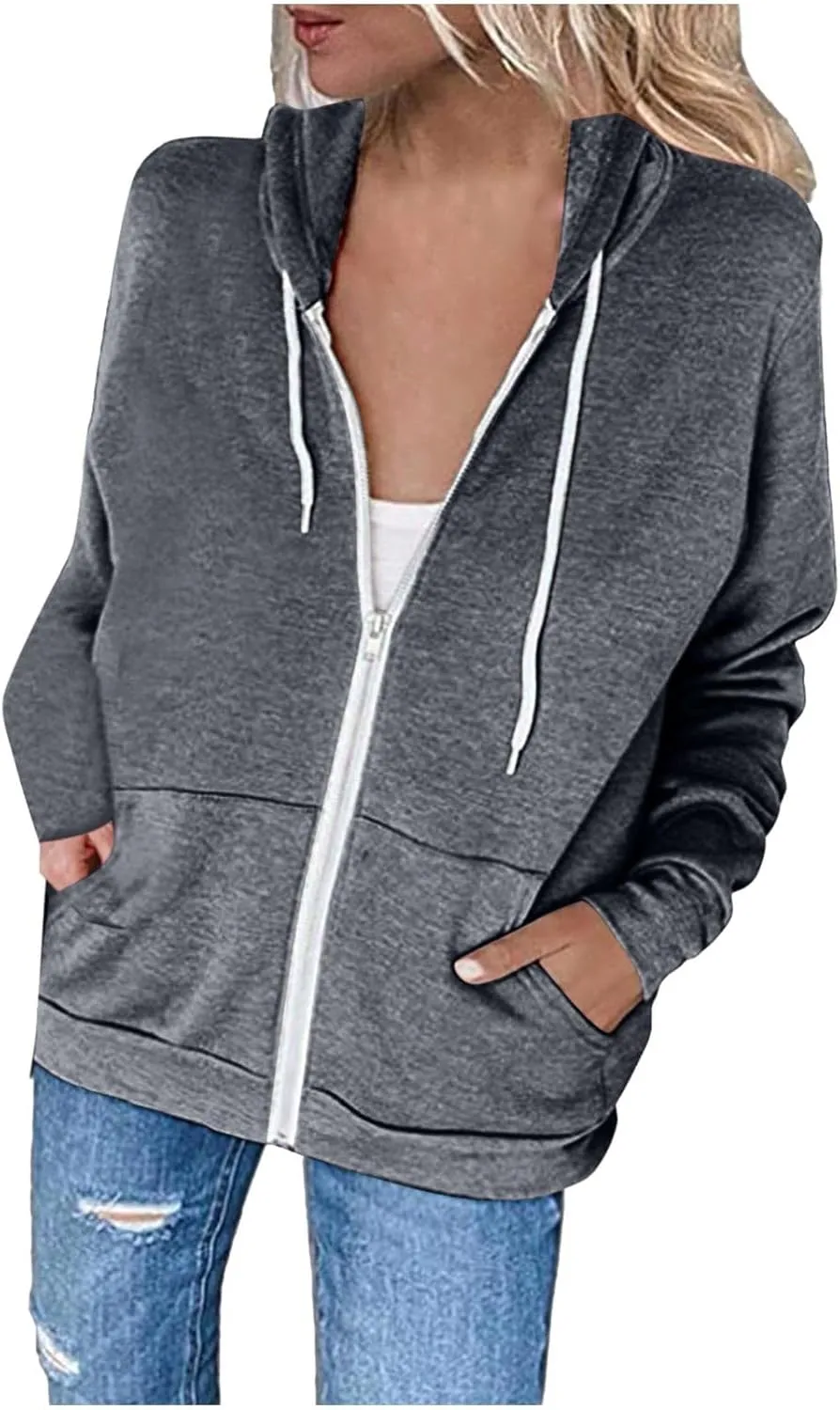SMIDOW Womens Oversized Zip Up Hoodies Sweatshirt Fall y2k Clothes Teen Girls Casual Lightweight Drawstring Hoodie Jacket