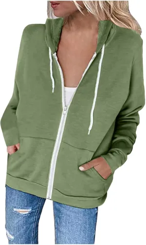 SMIDOW Womens Oversized Zip Up Hoodies Sweatshirt Fall y2k Clothes Teen Girls Casual Lightweight Drawstring Hoodie Jacket