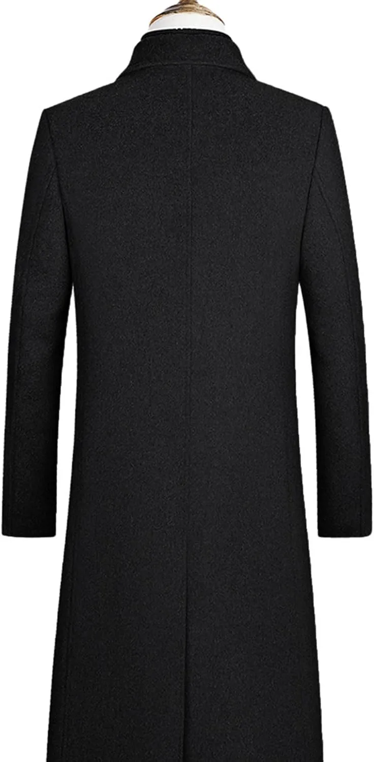 SOMTHRON Men's Winter Trench Coat Lapel Single Breasted Slim Fit Wool Blend Overcoat Jacket Long Pea Coat