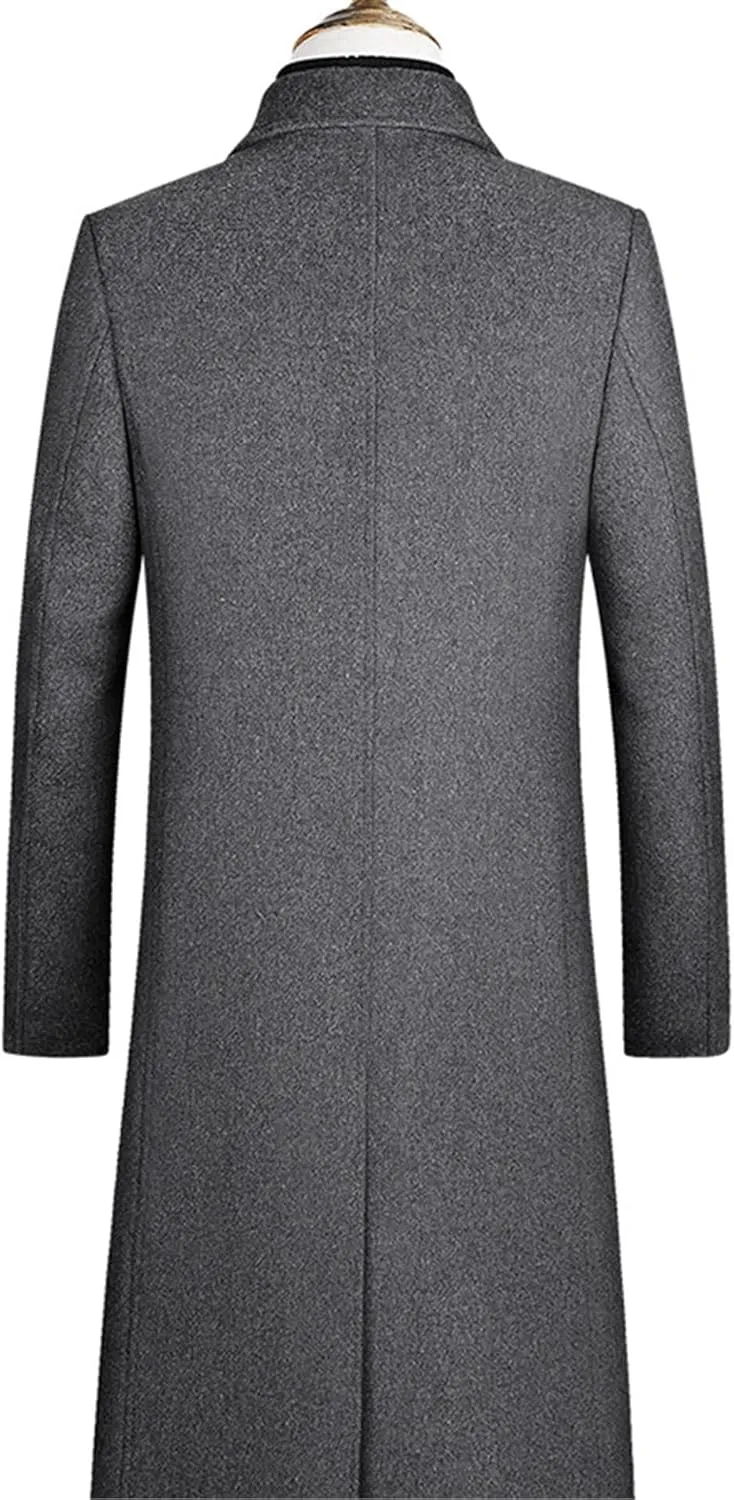 SOMTHRON Men's Winter Trench Coat Lapel Single Breasted Slim Fit Wool Blend Overcoat Jacket Long Pea Coat