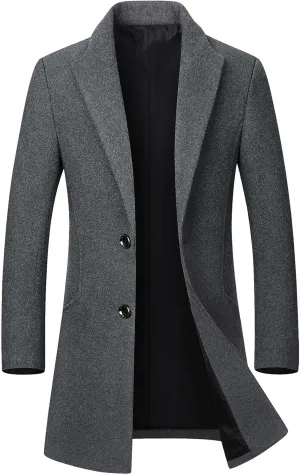 SOMTHRON Men's Winter Trench Coat Lapel Single Breasted Slim Fit Wool Blend Overcoat Jacket Mid-Long Pea Coat