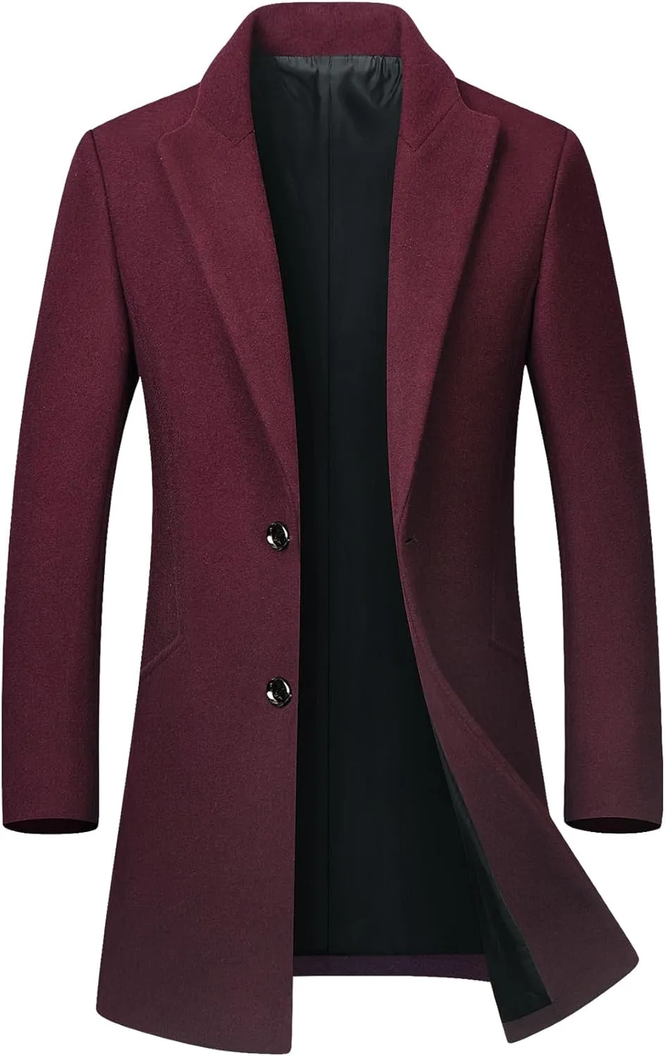 SOMTHRON Men's Winter Trench Coat Lapel Single Breasted Slim Fit Wool Blend Overcoat Jacket Mid-Long Pea Coat