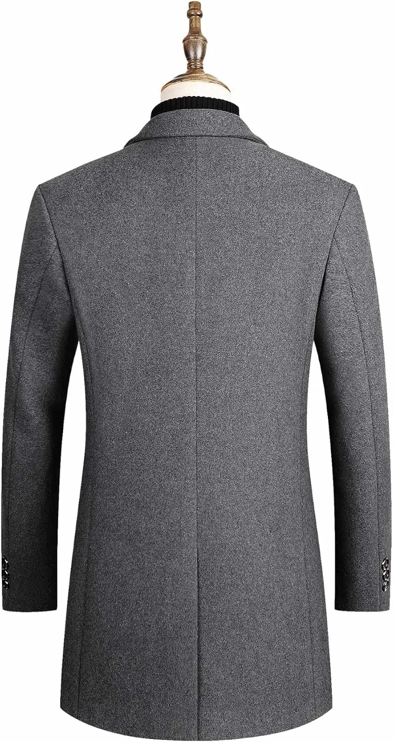 SOMTHRON Men's Winter Trench Coat Lapel Single Breasted Slim Fit Wool Blend Overcoat Jacket Mid-Long Pea Coat