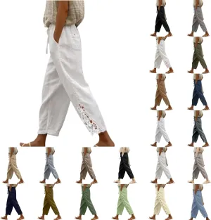 Striped Capri Pants for Women Linen Lightweight Spring Summer 2025 Drawstring Elastic Waist Pinstripe Cropped Trouser