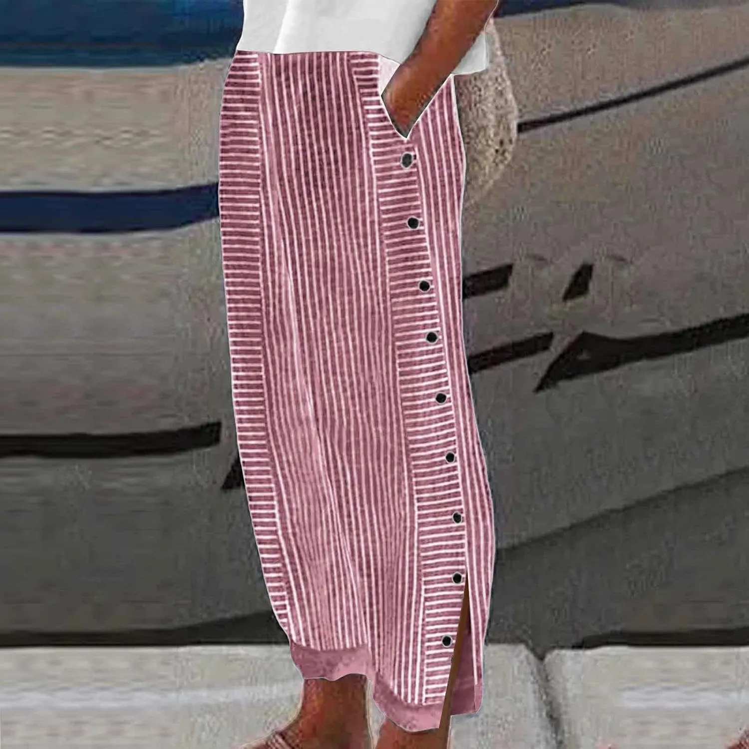 Striped Linen Pants Women Palazzo Capris Lightweight Spring Summer Flowy Pant 2025 Ladies Pinstripe Beach Pants