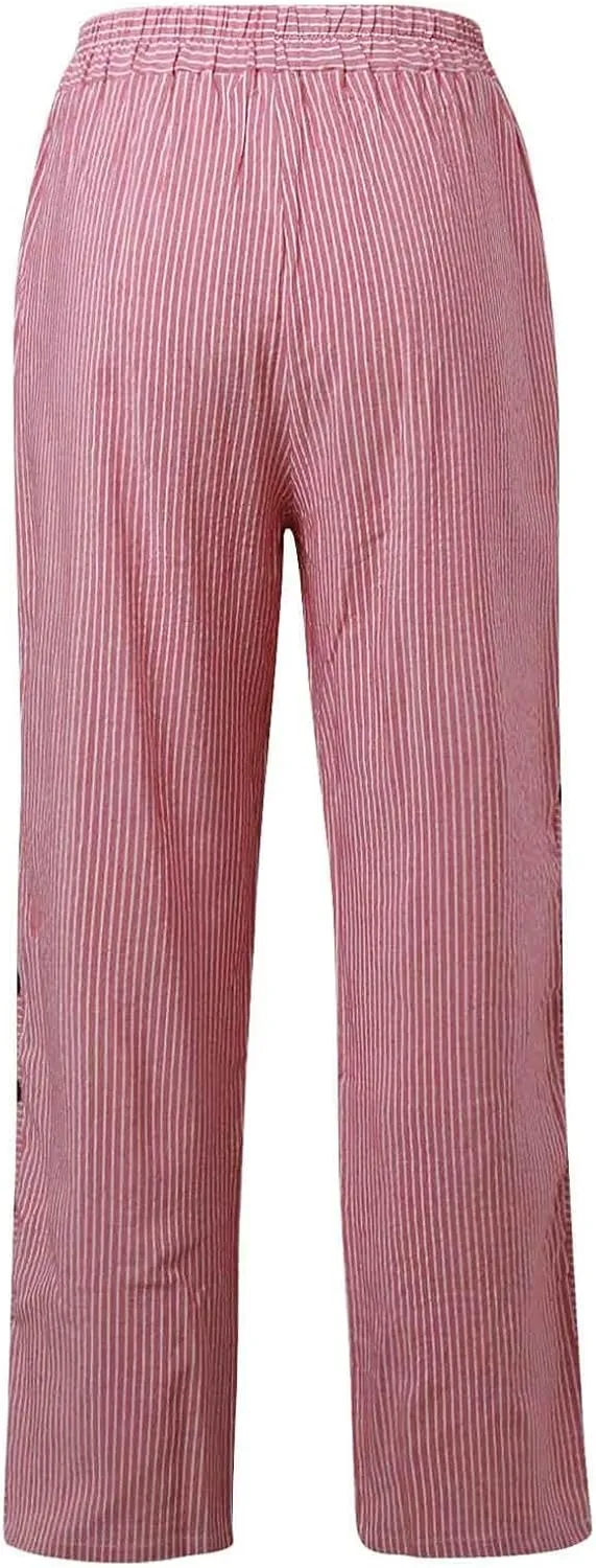 Striped Linen Pants Women Palazzo Capris Lightweight Spring Summer Flowy Pant 2025 Ladies Pinstripe Beach Pants