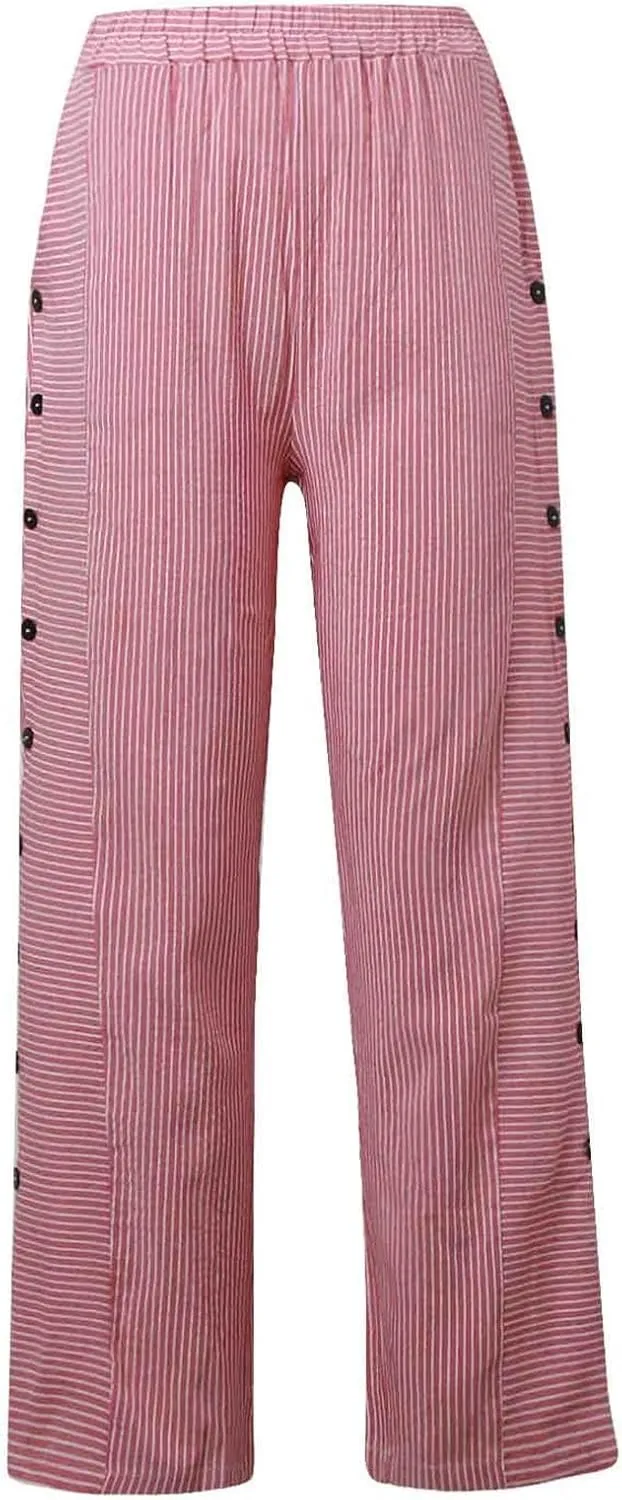 Striped Linen Pants Women Palazzo Capris Lightweight Spring Summer Flowy Pant 2025 Ladies Pinstripe Beach Pants