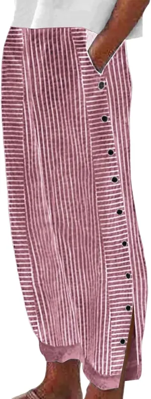 Striped Linen Pants Women Palazzo Capris Lightweight Spring Summer Flowy Pant 2025 Ladies Pinstripe Beach Pants