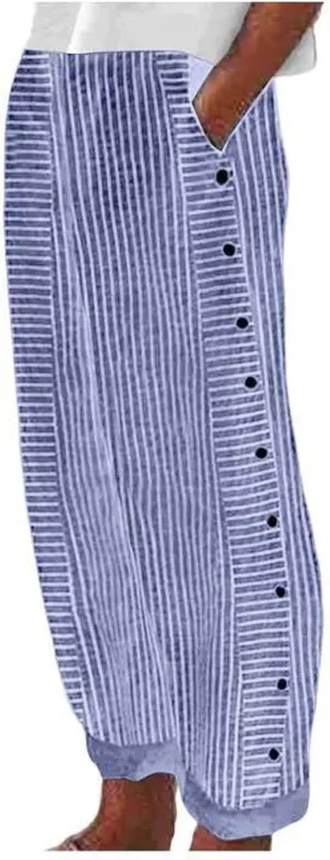 Striped Linen Pants Women Palazzo Capris Lightweight Spring Summer Flowy Pant 2025 Ladies Pinstripe Beach Pants