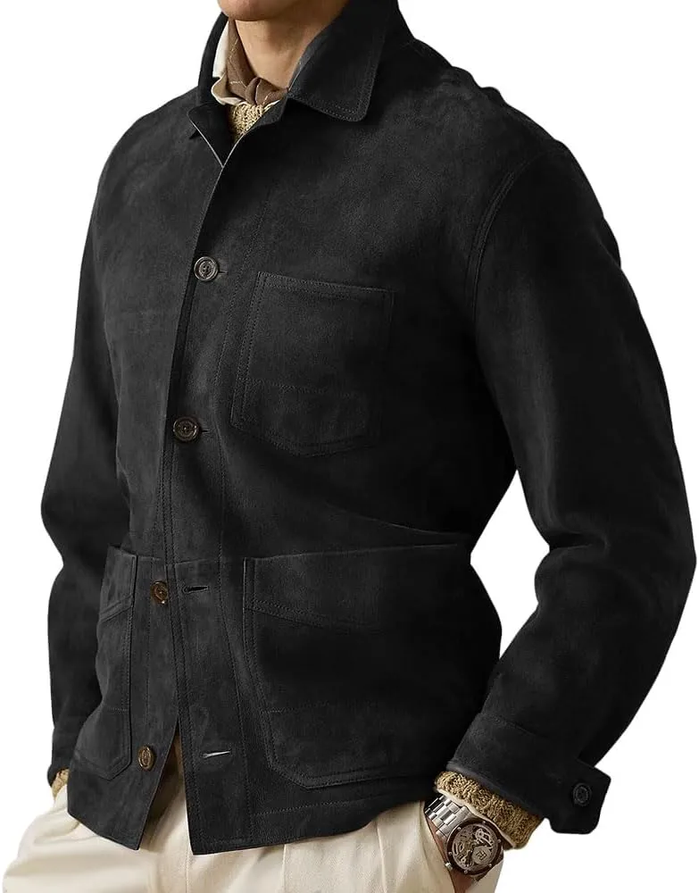 Suede Leather Jacket Men  Real Lambskin Suede Casual Leather Jackets For Men - Mens Suede Jacket