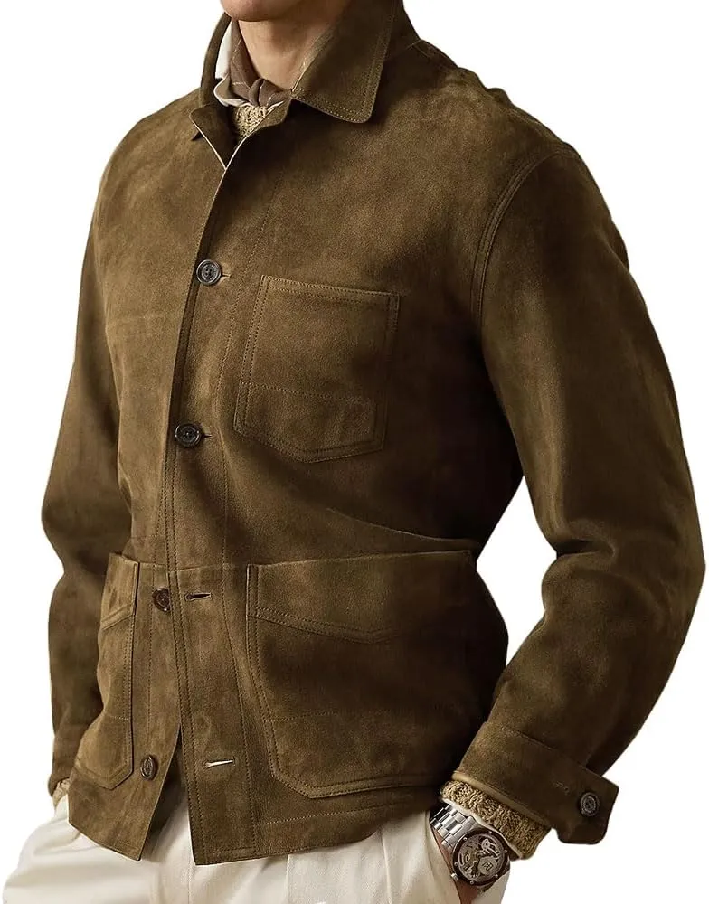 Suede Leather Jacket Men  Real Lambskin Suede Casual Leather Jackets For Men - Mens Suede Jacket